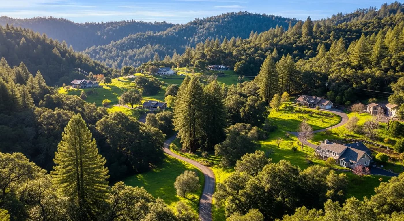 Bonny Doon rural mountain community in the Santa Cruz Mountains — scattered homes on large parcels