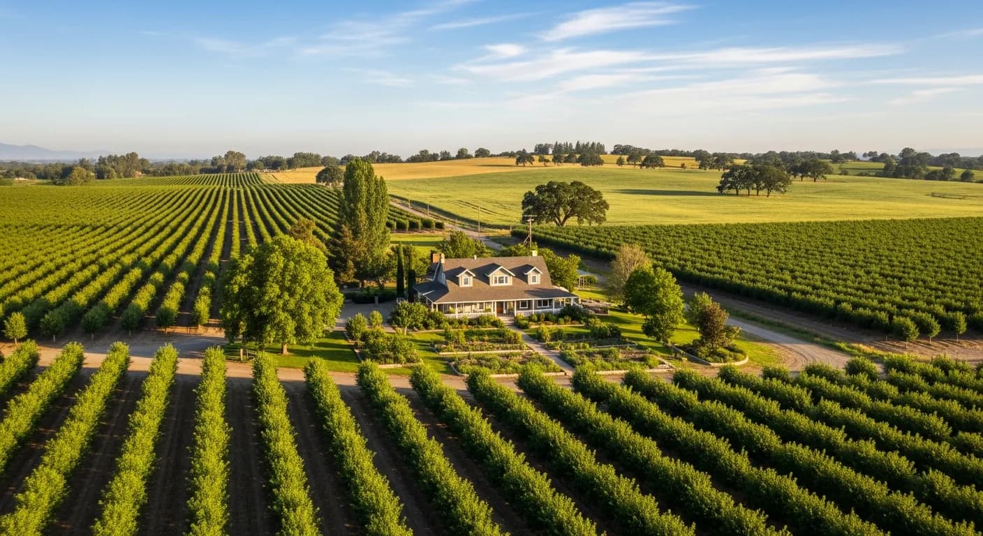 Agricultural property and older home near Live Oak California in the Sacramento Valley