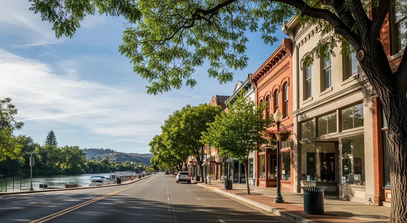 Historic downtown Marysville California near the Yuba River — Yuba County seat