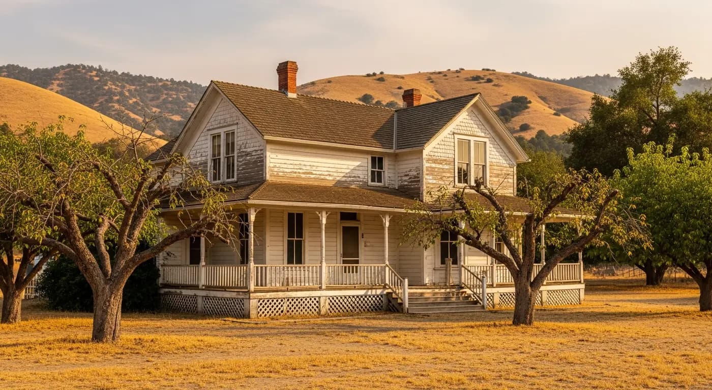 Historic farmhouse in Newcastle California with old fruit orchard — we buy homes as-is in any condition