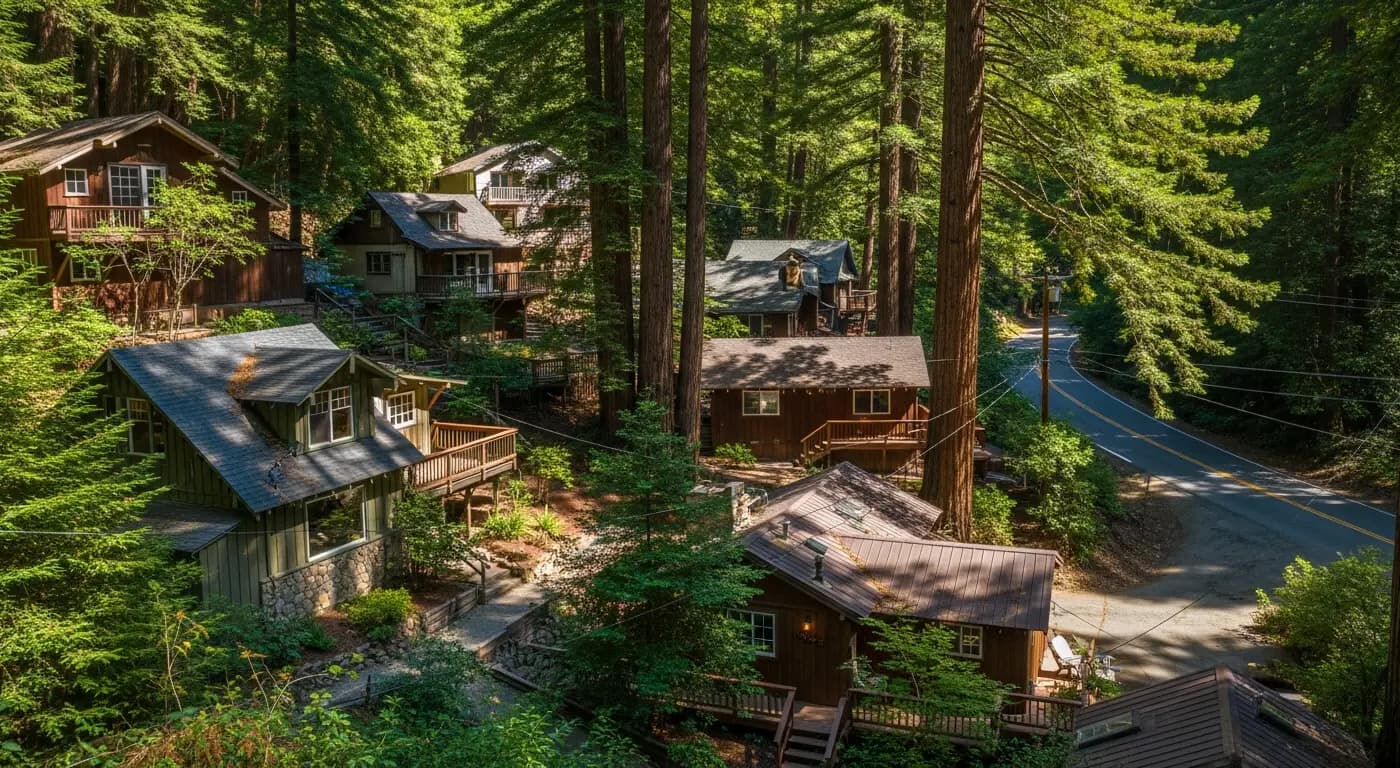 Small mountain community along Highway 9 in the San Lorenzo Valley near Ben Lomond