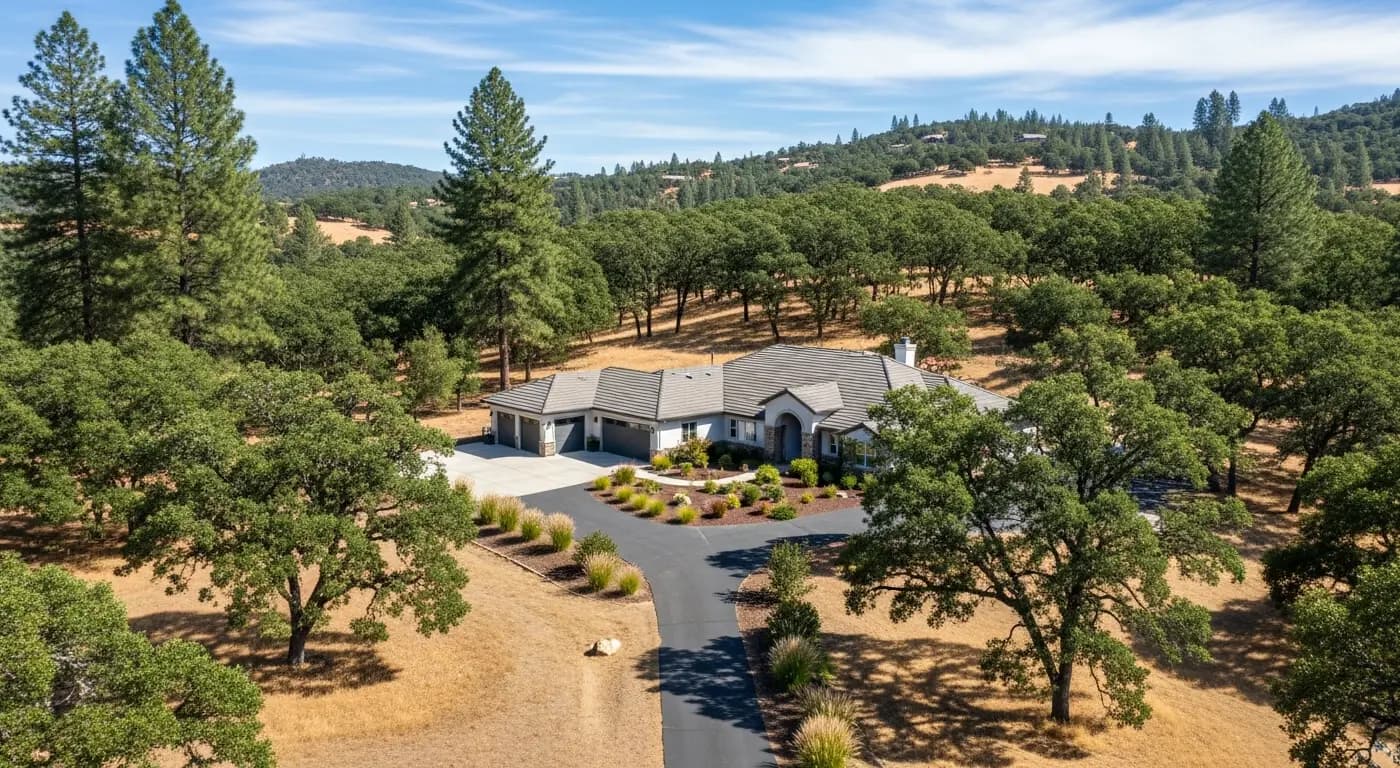 Shingle Springs California foothill property among pine and oak trees in El Dorado County