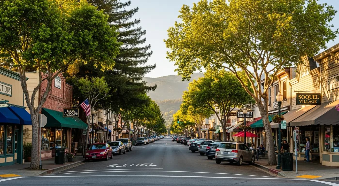 Soquel Village California with charming shops and restaurants along Soquel Drive