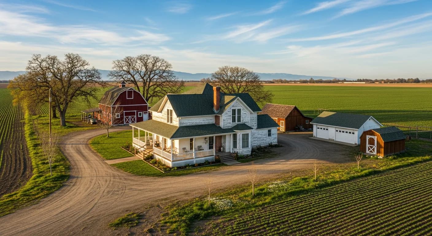 Older farmhouse on agricultural land near Sutter California — we buy rural properties as-is