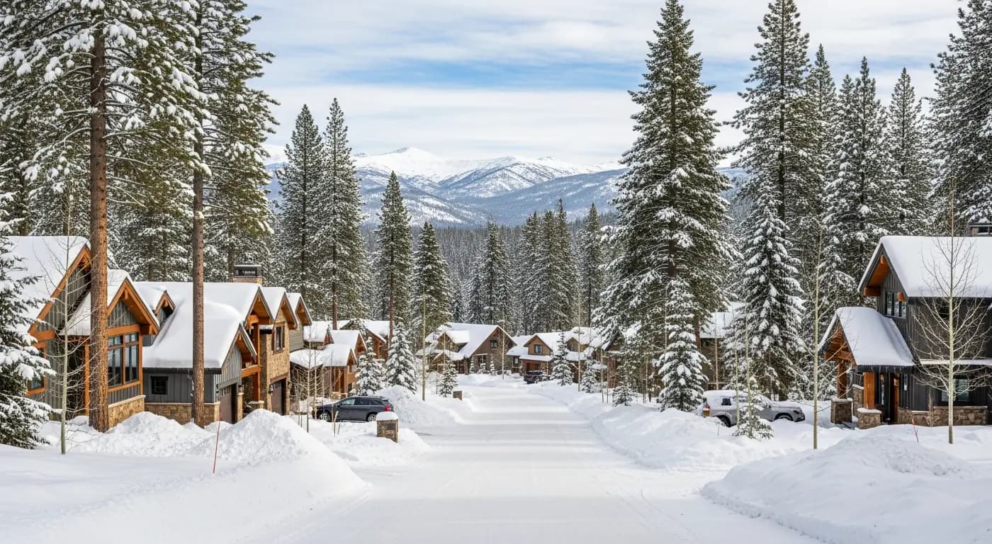 Tahoe Donner neighborhood in Truckee California — mountain homes among pine trees