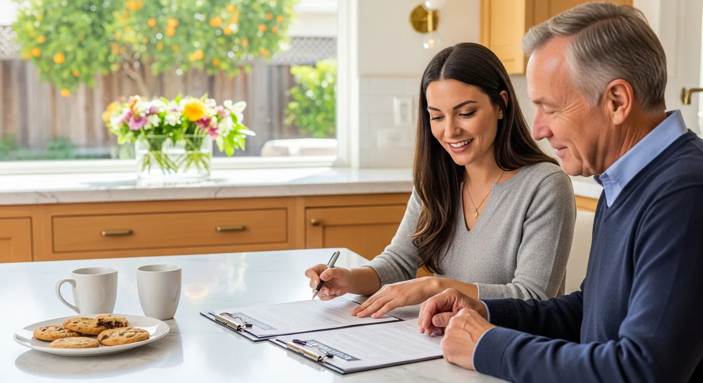 Real estate agent reviewing documents with homeowner — personal service vs iBuyer algorithm