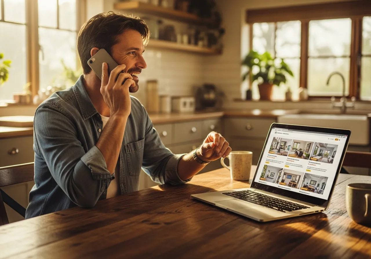 Homeowner making a phone call about their property
