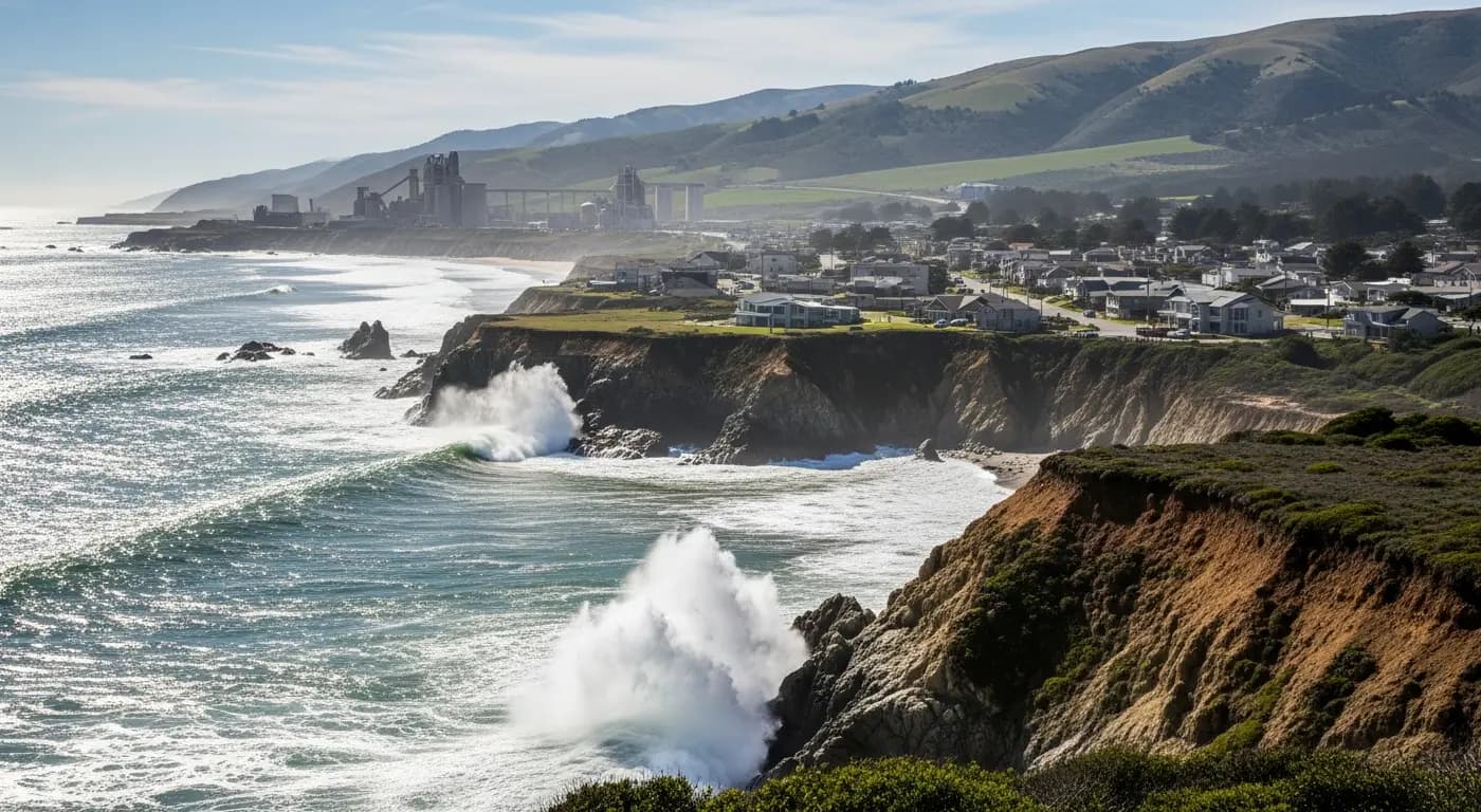 Davenport California North Coast with dramatic ocean bluffs and tiny coastal hamlet along Highway 1
