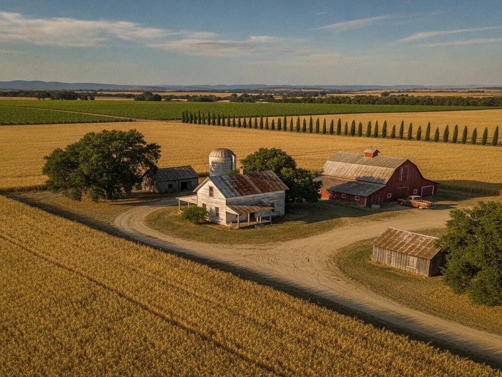 Older farmhouse on acreage near Dixon California surrounded by Solano County farmland