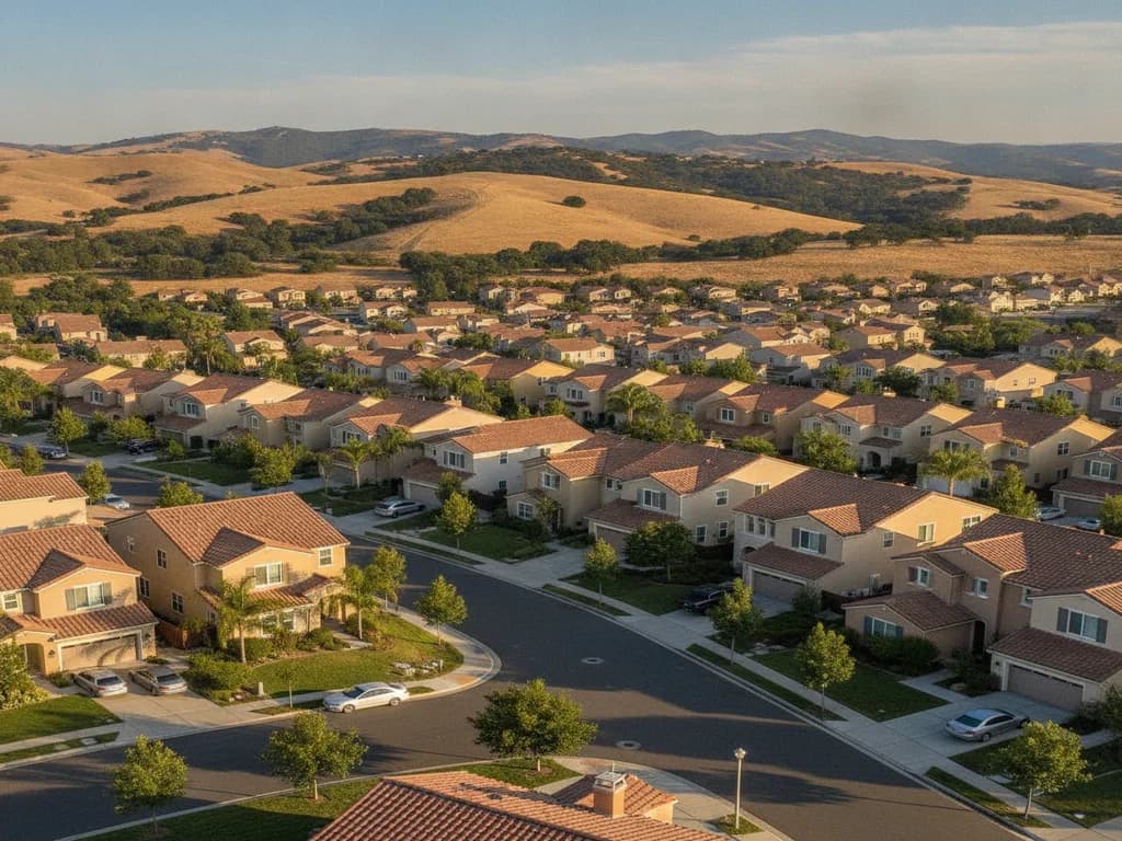Fairfield California suburban neighborhood below the Green Valley hills, Solano County seat