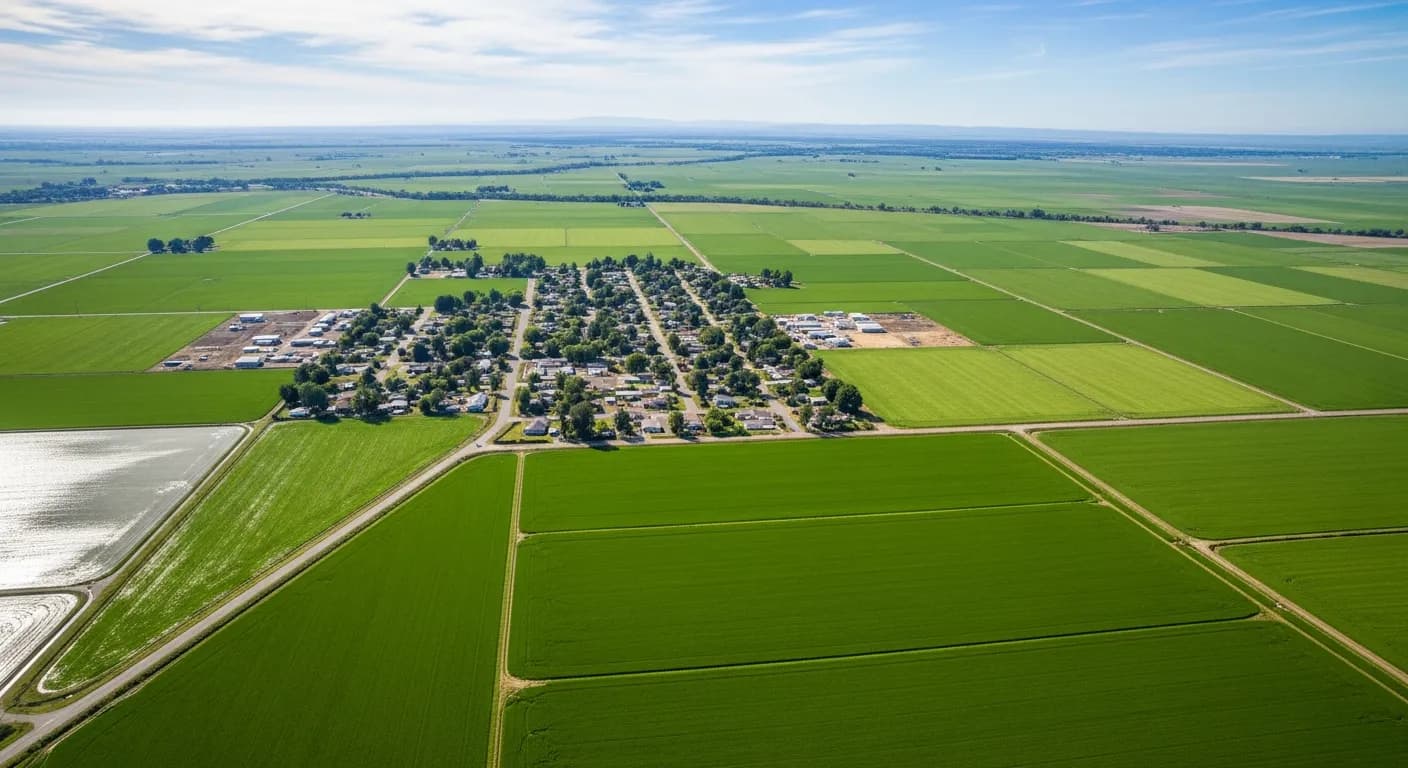 Meridian California rural community in western Sutter County surrounded by rice fields and farmland