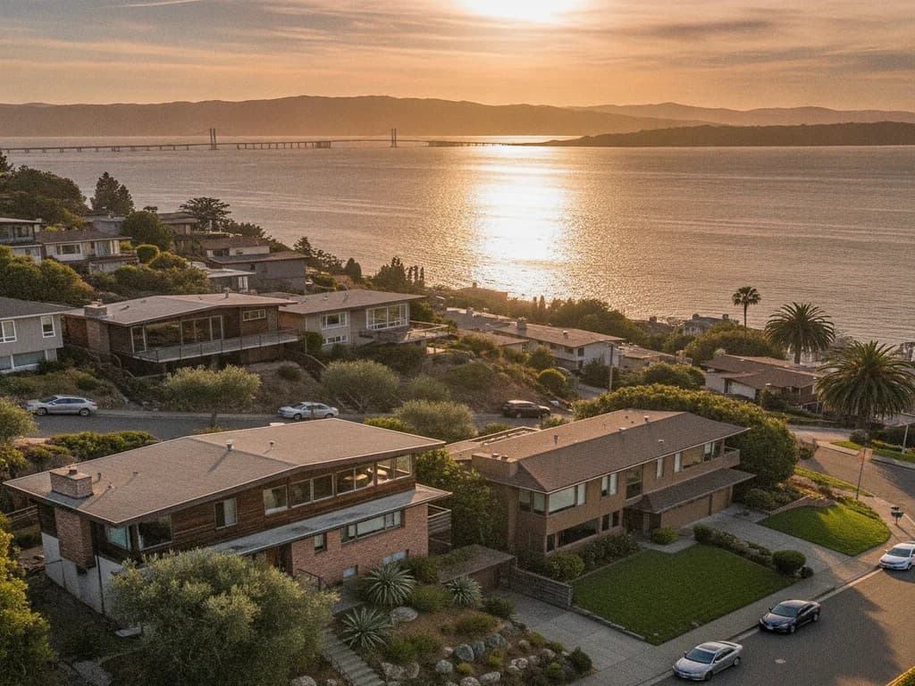 Hillside Vallejo California neighborhood with mid-century homes overlooking San Pablo Bay